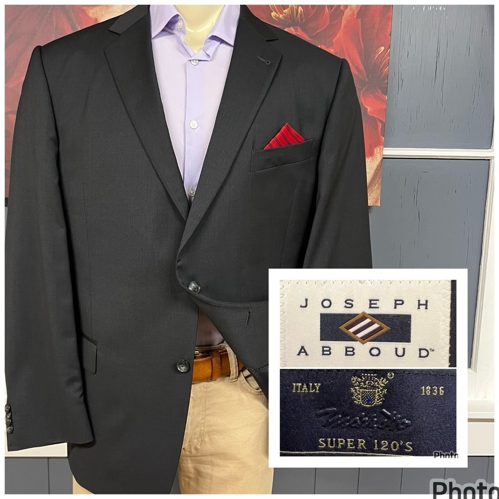 Joseph Abboud Blazer Jacket Sport Coat Mens 46R Classic Fit Wool Charcoal